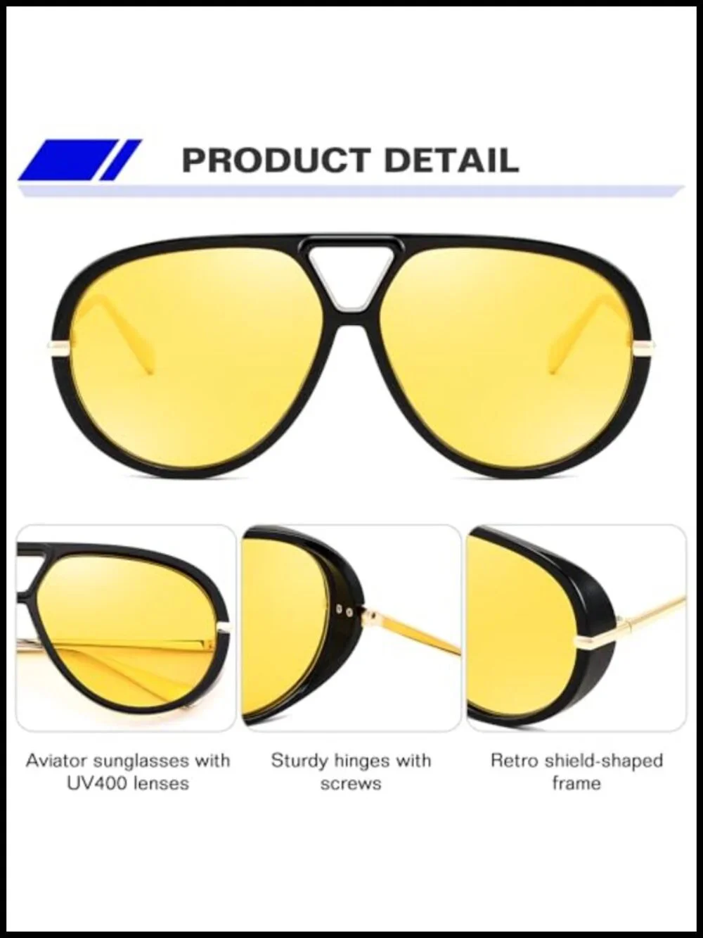 Oversized Aviator Sunglasses with UV400 Protection Shield